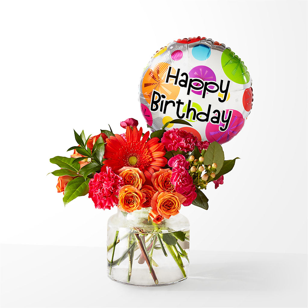Fiesta Bouquet with Birthday Balloon –  Precious Flowers And Gifts, Ceres CA