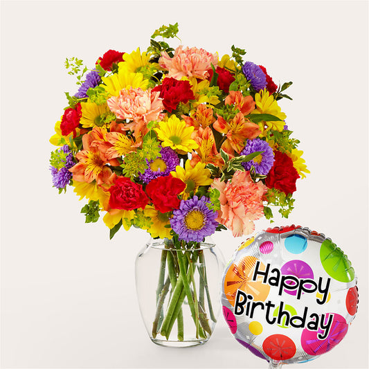 Kaleidoscope Bouquet with Birthday Balloon –  Precious Flowers And Gifts, Ceres CA